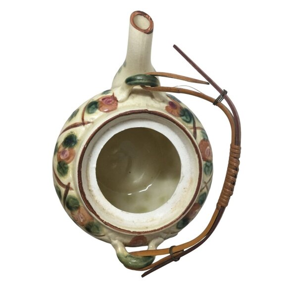 Vintage Flower Patterned Tea Pot with Lid and Wicker Handle- Made in Japan - Picture 10 of 11